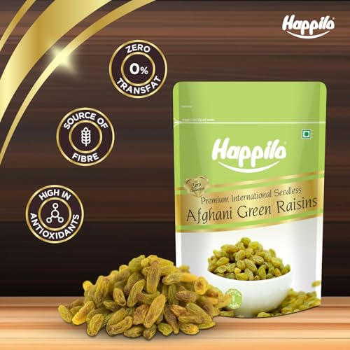 Image of Happilo Premium Seedless Afghani Green Raisins 200grams, Quality Kishmish | Rich in Iron & Vitamin B | Nutritious Dry Fruit | High in Antioxidants (Pack of 5)