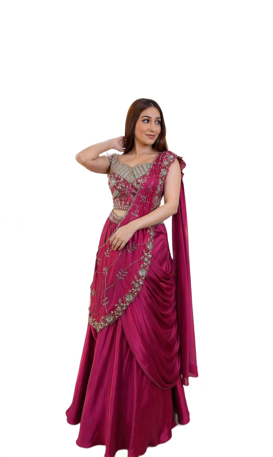 infloura Trending Lehenga Style Saree Indo-Western with Embroidery Sequins Work & Ready Blouse Set for Women-picture-33
