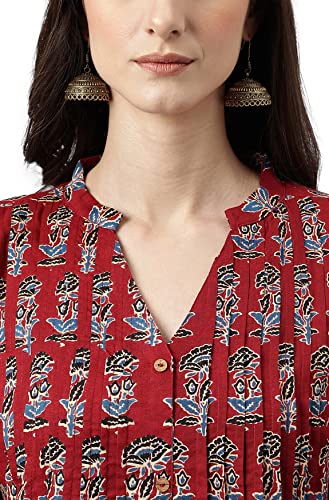 Image of Janasya Women's Pure Cotton Floral Printed A-line Kurta