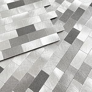 BeNice Plak op tegels keuken wandtegels, zelfklevende tegels voor badkamer pel-en-plak metalen tegelstickers waterdicht (10 vellen, grijs)