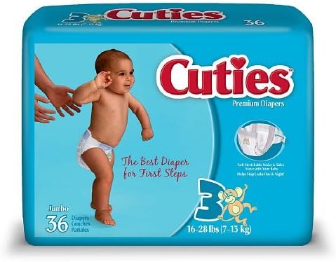Cuties Premium Baby Diapers, Size 3, 36 Ea (Pack of 2)