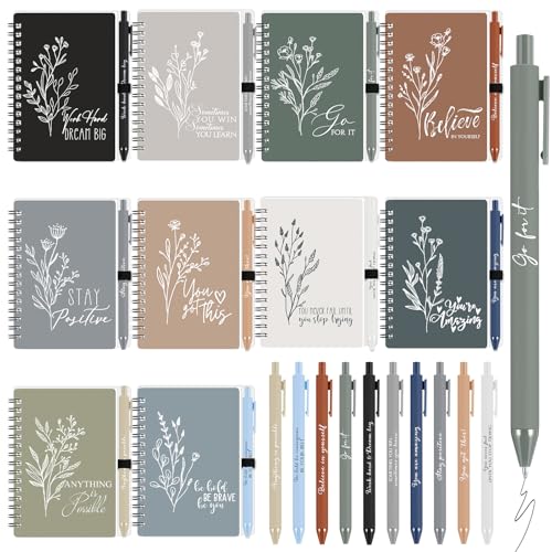 Tenceur 10 Set Christmas Employee Appreciation Gifts Bulk Inspirational Notebook Pen Motivational Christmas Office Gifts for Coworker Staff Teacher Volunteer Groups Team Staff (Classic Color)