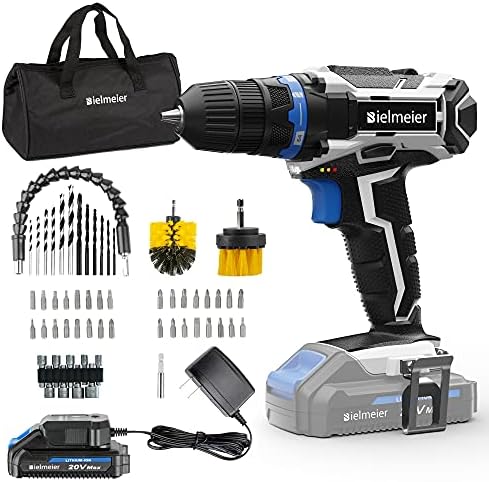 Bielmeier Cordless Drill Set, 20V MAX Lithium-Ion Power Drill Cordless, Electric Drill with Variable Speed, LED and 58pcs Drill Bits (BCDK-58)