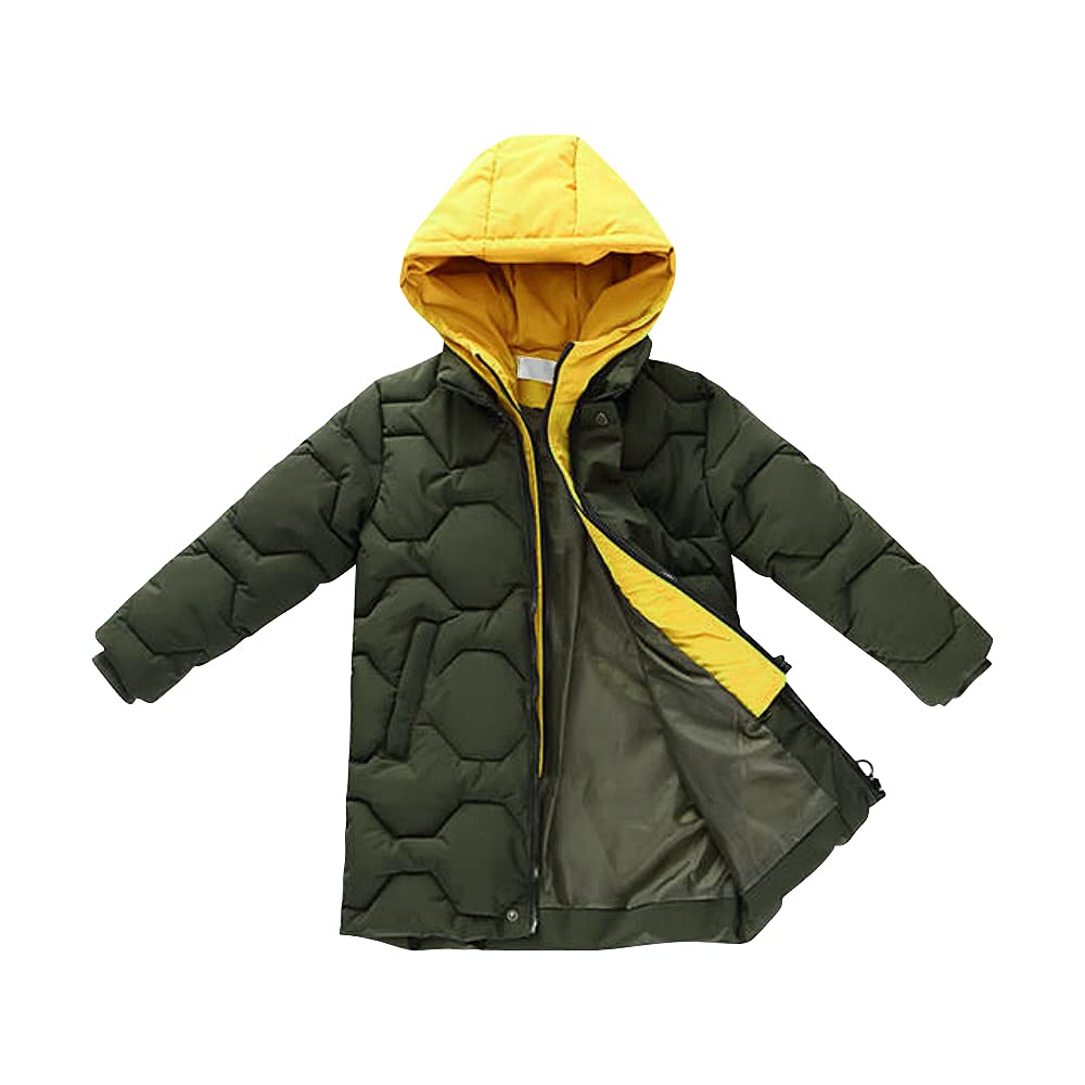 Piumino con cappuccio in finto due pezzi, per bambini, caldo e inverno, verde, 13-14 Anni