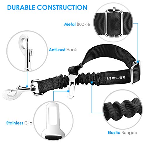 Urpower Upgraded Dog Seat Belt 2 Pack Dog Car Seatbelts Adjustable Pet Seat Belt For Vehicle Nylon Pet Safety Seat Belts Heavy Duty & Elastic & Durable Car Seat Belt For Dogs, Cats And Pets #TOP2