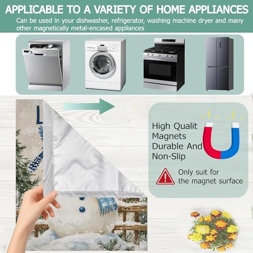 Image of Dishwasher Magnets Decorative Cover,Christmas Snowman Refrigerator Magnet Cover,Washable Winter Blue Bird Dishwasher Front Panel Cover Home Kitchen Decoration 23x26 Inch