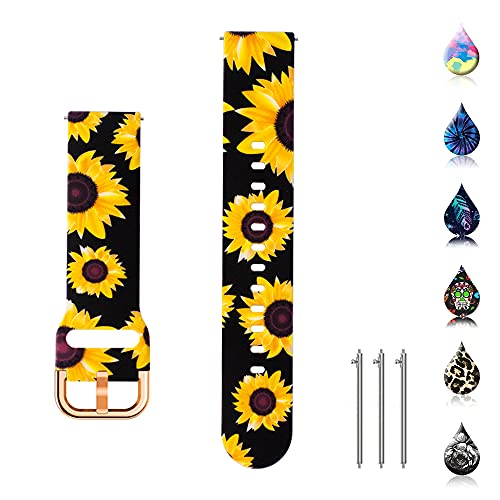 TOOLAIK Floral Bands Compatible with Samsung Active 2 Watch Band 40mm /44mm,Active Watch Band 40mm, 20mm Silicone Watch Bands for Women Men,for Samsung Galaxy Watch Band 42mm/Galaxy Watch 3 41mm Band