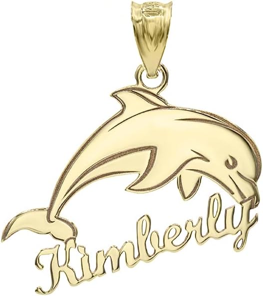 Certified 10k Yellow Gold Engravable Personalized Jumping Dolphin Pendant with Your Name