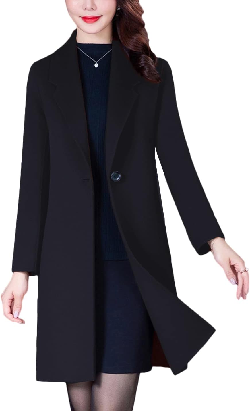 Bankeng Women Winter Wool Blend Camel Mid-Long Coat Notch Double-Breasted Lapel Jacket Outwear - Image 3