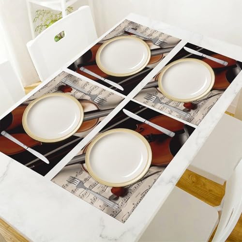 Set de table pour table à manger et fêtes lot de 6 décors de violon lavables - 7