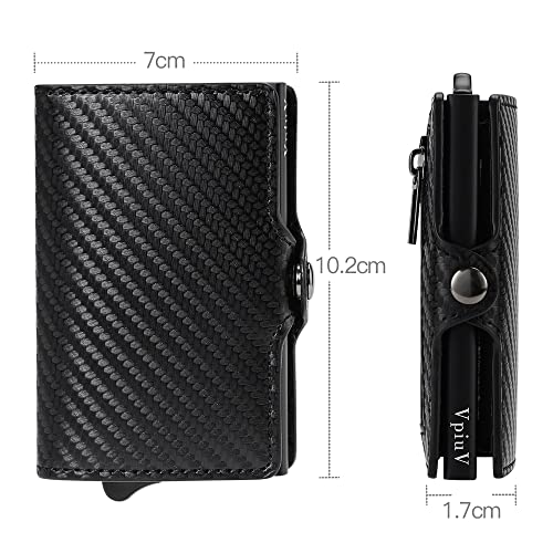 Men's Wallet, Credit Card Holder, Slim Carbon Fiber Wallet with NFC RFID Protection, Men's Aluminium Card Holder with Coin Pocket, Black, Compatto, modern4
