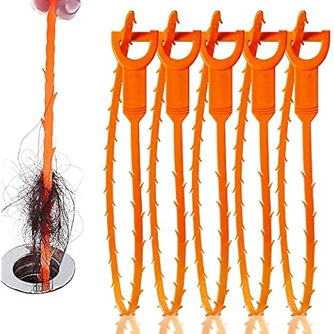 LSLCQW 5 Pack 25inch drain clog remover, Snake Drain Cleaner Hair Clog Remover tool, Shower drain kitchen sinks and bathtubs, sink snake, hair drain toilets sewer pipe drain cleaning tools. Cover