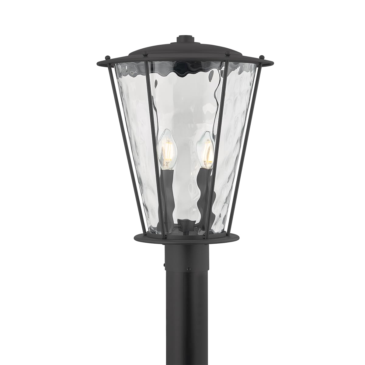 Jantzen 2-Light Post | Texture Black Finish | Glass Shade | Wet-Rated for Outdoor Use | 12.5" Dia x 14.5" H | -TBK by Troy Lighting – Aluminum, TEXTURE BLACK, Model P7115