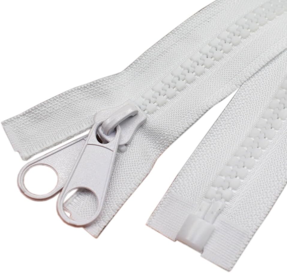 YaHoGa 2PCS #10 36 Inch Separating Large Plastic Zippers White with Double Pull Tab Slider Heavy Duty Zippers for Sewing, Sleeping Bag, Boat, Marine, Canvas, Cover, Dog Bed, Tent (36" DP White)