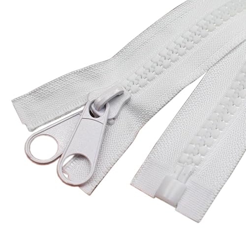 YaHoGa 2PCS #10 48 Inch Separating Large Plastic Zippers White with Double Pull Tab Slider Heavy Duty Zippers for Sewing, Sleeping Bag, Boat, Marine, Canvas, Cover, Dog Bed, Tent (48" DP White) - White Color - 48" 2pcs
