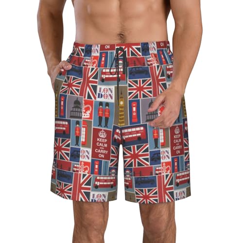 England Symbols Print Mens Casual Shorts Drawstring Summer Beach Stretch Shorts Novelty Swimtrunks