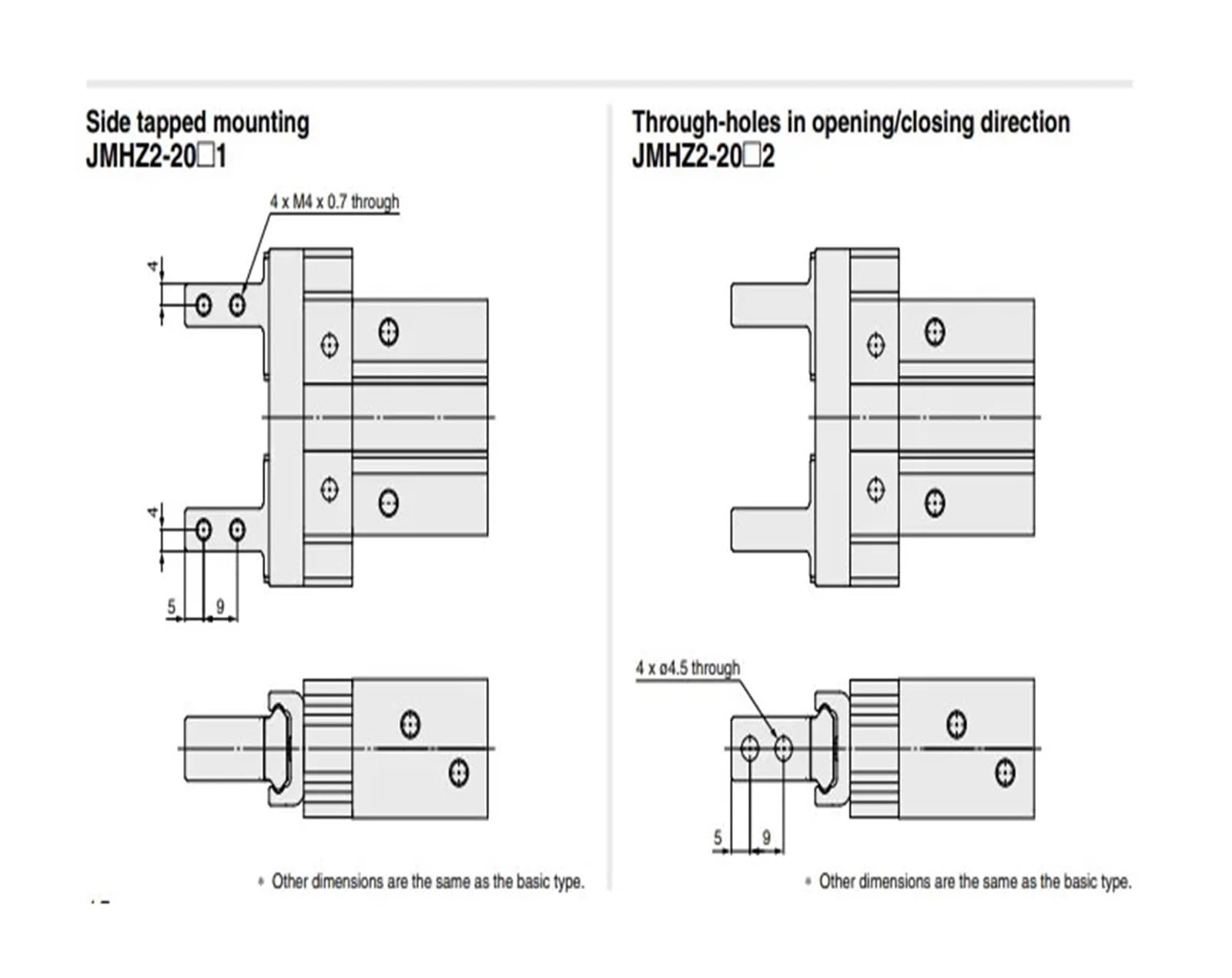 Pinza pneumatica di Tipo Parallelo di Tipo Compatto JMHZ2 JMHZ2-8D/12D/16D/20D/20D2 JMHZ2-8S/12S/16S/20S JMHZ2-8C/12C/16C/20C(JMHZ2-20C)