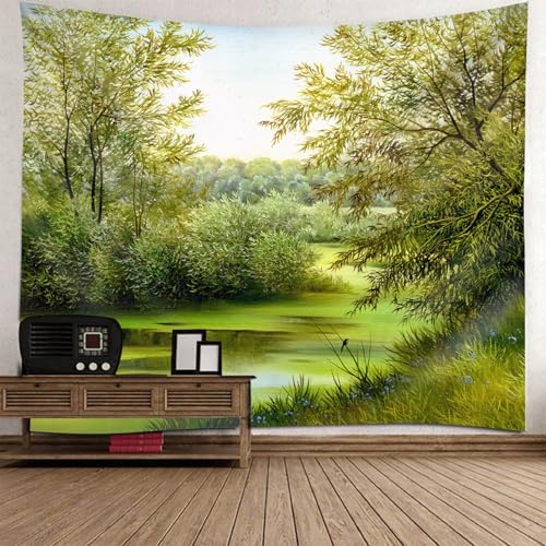 Tapiz de pared 150x150 decoración de árboles y lagos para dormitorio y habitación