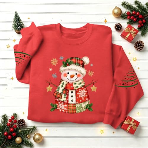 Aymnlox Womens Christmas Snowman Sweatshirt Festive Graphic Crewneck Long Sleeve Pullover Holiday Winter Funny Cute Top ugly christmas sweatshirt women funny Red S - image 5