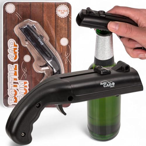MIJOMA Flaschenöffner mit Kronkorken-Schussfunktion – Bottle Cap Gun aus ABS & Metall – Partygadget für Männer – öffnet Flaschen & schießt Kronkorken bis 5 m – schwarz MIJOMA Flaschenöffner mit Kronkorken-Schussfunktion – Bottle Cap Gun aus ABS & Metall – Partygadget für Männer – öffnet Flaschen & schießt Kronkorken bis 5 m – schwarz