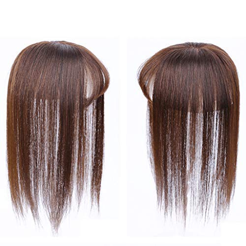 Real Human Hair Topper Wig Hair with Bands 3 Clips In Straight Top Hairpieces Toupee for Women Thinning Hair (20cm/8",Brown-002)