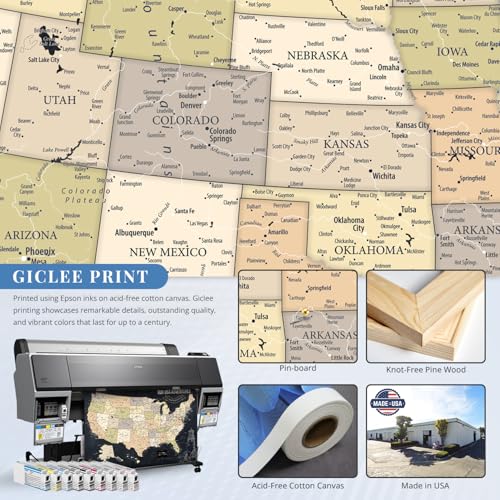 Image of IPIC - Vintage USA Travel Map, Pin Board Canvas Wall Art, Travel Map with Pins Included, Ready to Hang for Home or Office, 36x24 Inch