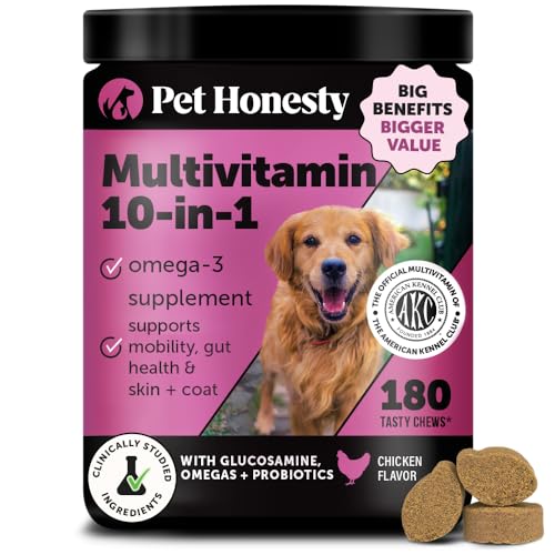Dog Multivitamin - 10 in 1 Dog Vitamins for Health & Heart - Omega Fish Oil, Glucosamine & Probiotics - Dog Vitamins and Supplements for Skin and Coat (Chicken 180 ct)