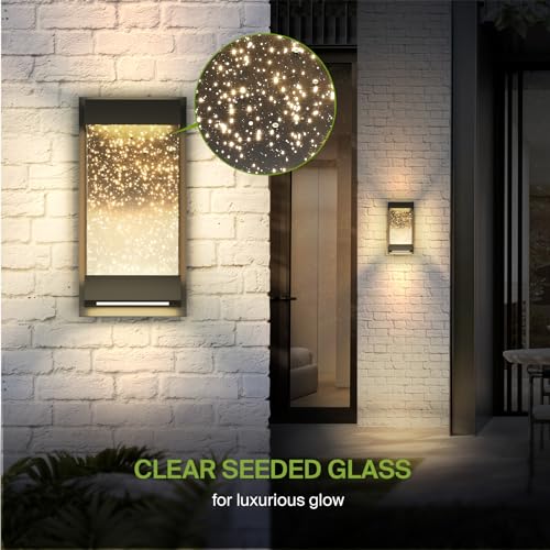 Image of ASD LED 12 inch Bubble Glass Wall Light Fixture, Outdoor & Indoor Seeded Sconce | 3CCT, Waterproof, Dimmable, Up-Down Glow, ETL Listed | 22W 500LM 3000-5000K 120V | Exterior Porch Lighting | Black