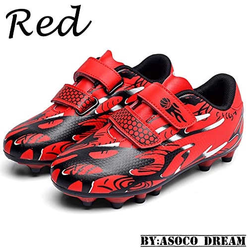 Asoco Dream Kids Soccer Shoes Boys Girls Firm Ground Soccer Cleats Youth Professional Athletic Outdoor/Indoor Football Shoes,Red,6 Big Kid #TOP1