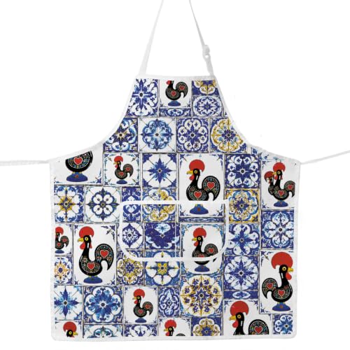 Tablier cuisine coq portugais azulejo bleu JNIAP