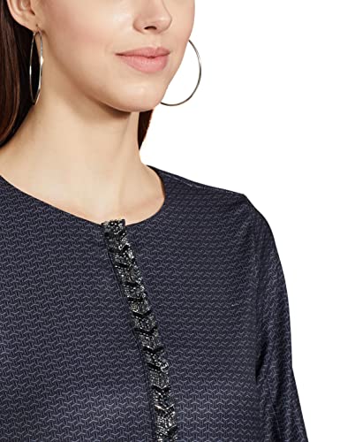 Image of RIVER Namrata Joshipura Printed Premium Designer Women's Top with Embroidered Placket and Cuff Full Sleeves RS2NJTP310A Black