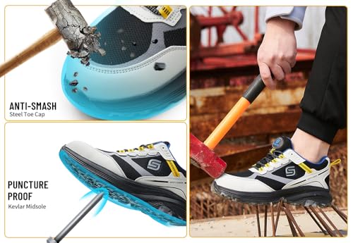 SLIMTA Men's & Women's Extra Lightweight Mesh Safety Shoes - Steel Toe Sporty Design for All Seasons (Steel Gray Fusion, EU Footwear Size System, Adult, Numeric, Medium, 42)