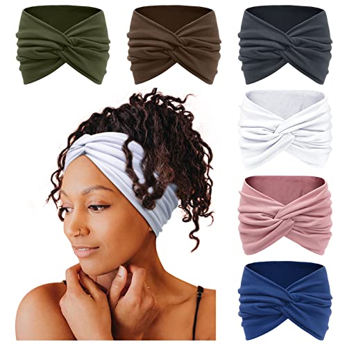 Image of Tobeffect 7'' Extra Wide Headbands for Women, Large Thick Turban Head Wrap Headband, Boho Bandana Head Bands for Women's Hair, Non Slip Workout Yoga Hairband Hair Accessories, 6 Pack