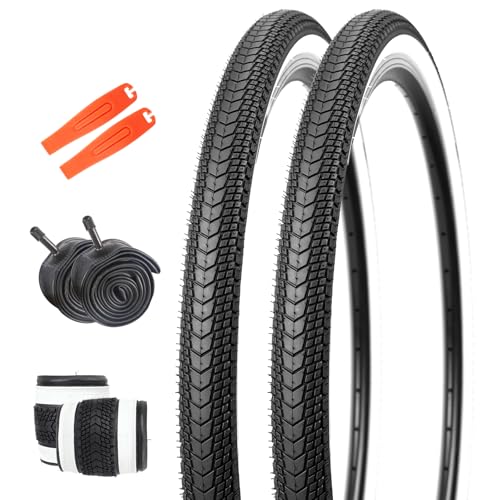 MEGHNA Pneu de vélo 26 pouces 26 x 1,75 (44-559) + 2 chambres à air AV48 mm + 2 démonte-pneus – Kit de pneus de vélo pour vélo de ville, VTT, vélo de...