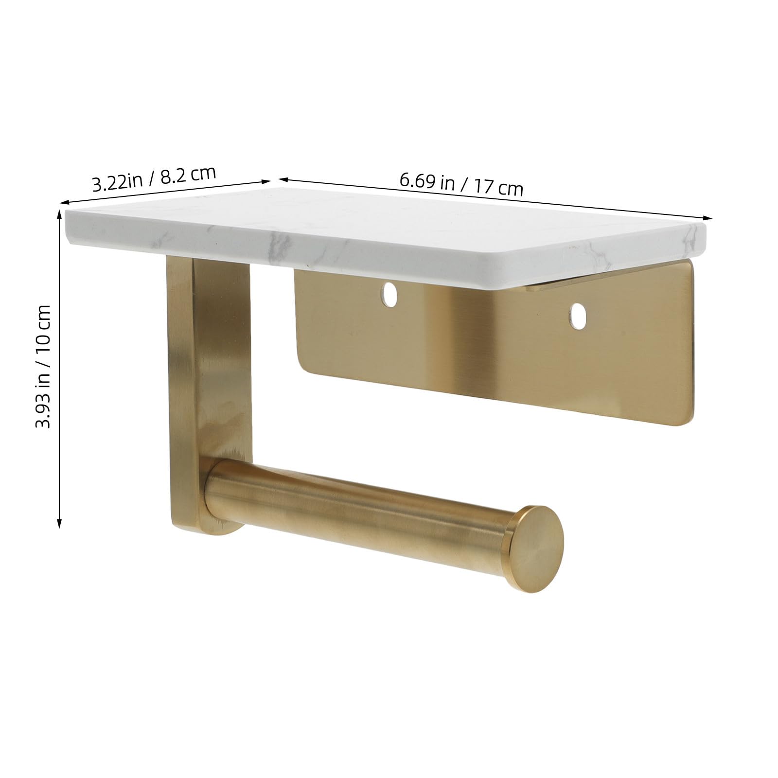 Portarotoli Carta Igienica da Parete Oro in Acciaio Inox Mensola Marmo | Distanza Fori 8, 3cm, Piano Superiore per Oggetti e Profumo, Stile Moderno Elegante