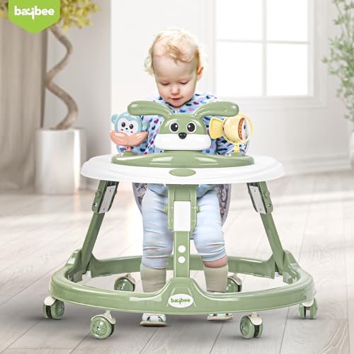 Image of Baybee Bunny Foldable Round Kids Walker with 2 Height & 3 Seat Adjustable | Activity Walker for Baby with Musical Toy Bar | 6-18 Months Boys Girls (Green)