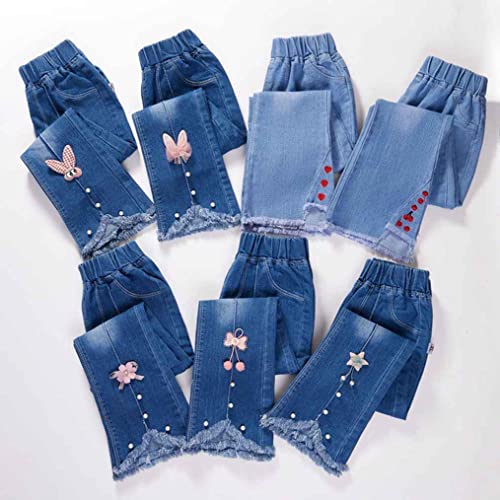 LNICEAR Kids Girls Jeans Casual Solid Color Ruffle Bell-Bottoms Denim Pants Mid Waist Flared Trousers2