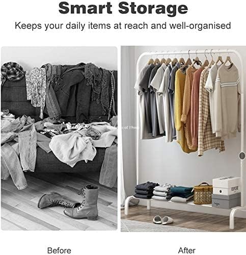 Image of Ozoy Metal Multifunctional Heavy-Duty Quality Garment Stand Cloth Rack Freestanding Storage with Bottom Shelves Adjustable Single Solid Stainless Steel