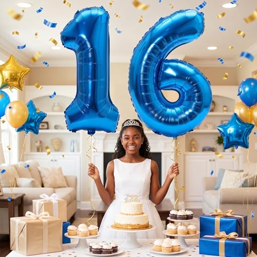 Image of YPSelected 32 Inch Large Foil Helium Number Balloon Birthday Wedding Party 0-9 (Blue, 6)