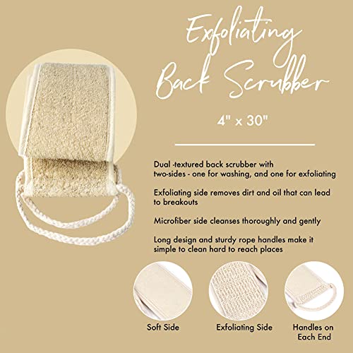 Rückenschrubber für dusche, Rückenschrubber für Körperpeeling, Rückenmassage Für Nassmassagen und Trockenmassage geeignet, Luffa Schwamm Rückenschrubber für Bad und Dusche, mit Rücken Gurt