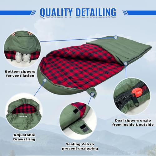 0 Degree Sleeping Bag Cotton Flannel Winter Cold Weather for Adults XXL Sleeping Bag 4 Season Big and Tall with Pillow Compression Sack - Image 5