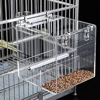 Automatic Bird Feeder No Mess Bird Cage Pet Feeder Seed Food Container for Parakeet Canary Cockatiel Parrot Finch Canary Acrylic (5.1 x 5.1 x 4.3 inch)