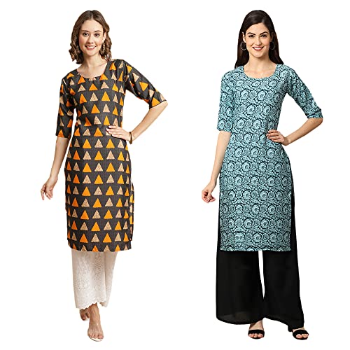 Image of Pinkmint Women's Crepe Digital Print Straight Kurta [Pack of 2]