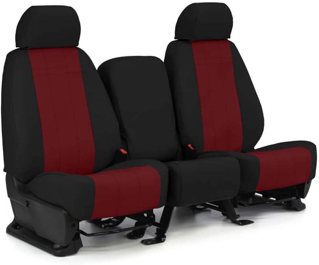 ShearComfort Front Seats Custom Imitation Leather Seat Covers Compatible with Toyota Prius Prime (2017-2022) in Black w/Red for Buckets w/Adjustable Headrests