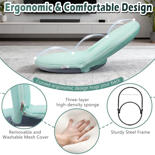 Image of Floor Chair Floor Cushion Folding Padded Gaming Chair Adjustable 5-Position Floor Seat with Back Support for Kids Adult Great for Gaming Reading Meditating