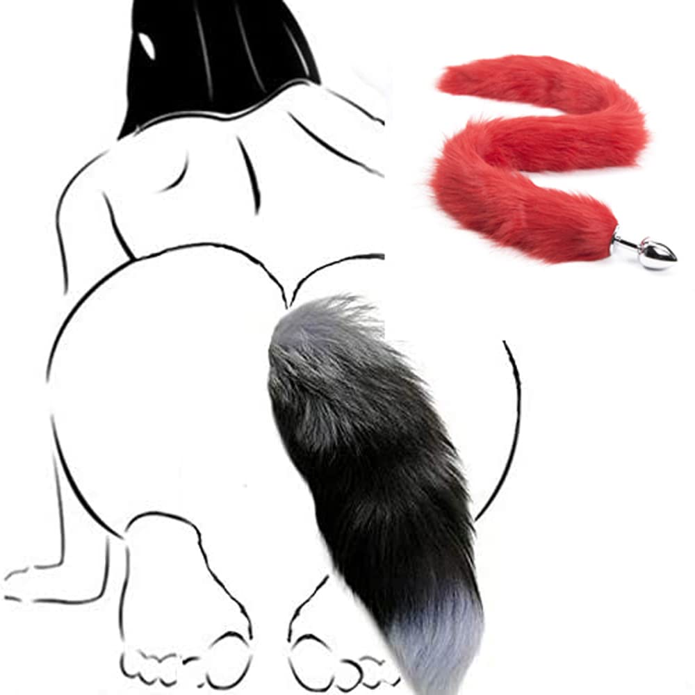 Ooiixx Sexy Fox Tail Cosplay Anal Plug Anal Butt Plug Adult Sex Toys for Women Men Couple Stainless Steel Anal Plug (18" Blck): 31"Red