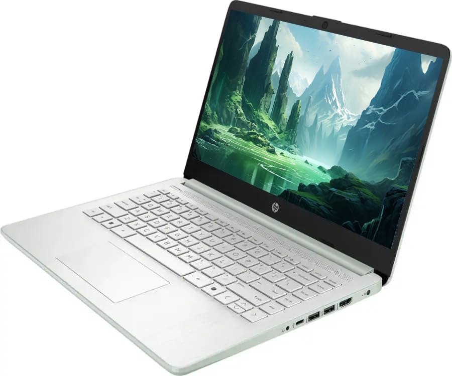 Image of HP 14 inch Business Laptop Computer with Microsoft Office 365, 4-Core Intel Processor, 128GB SSD, Windows 11 (Willow Green, 4GB RAM)