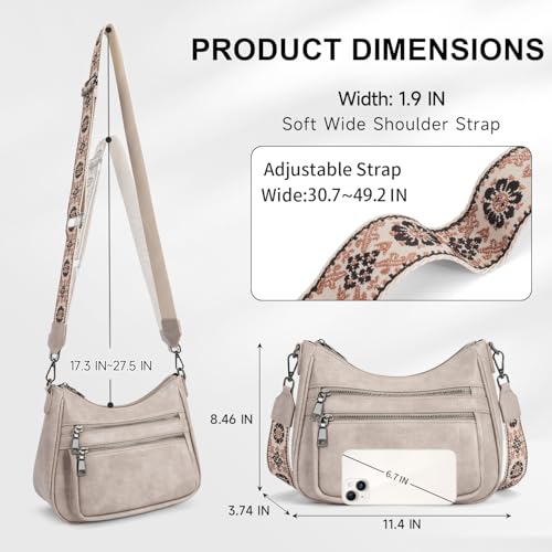 Image of KITEVIUN Crossbody Bags for Women Leather Purse Trendy Multi Pocket Shoulder Handbags with Adjustable Guitar Strap