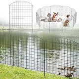 UISEBRT Teichzaun Gartenzaun Steckzaun aus Rostfrei Metall, Gitterzaun mit 10 Zaunelemente 12 Befestigungsstäbe,Oberbogen Hundezaun Teichumrandung für Garten Hunde,Schwarz