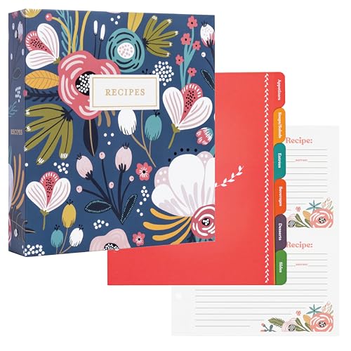 Jot & Mark 8.5' x 9.5' 3 Ring Recipe Binder with 50 Matching 4x6 inch Recipe Cards, 25 Top & Bottom...